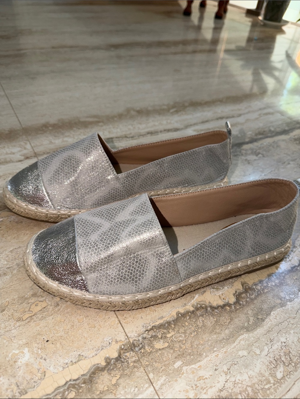 Women’s Metallic Silver Espadrille Slip-On Flats